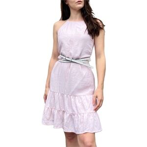 CeCe Pink Linen High Neck Drop Waist Balletcore Summer Sun Tank Dress 14